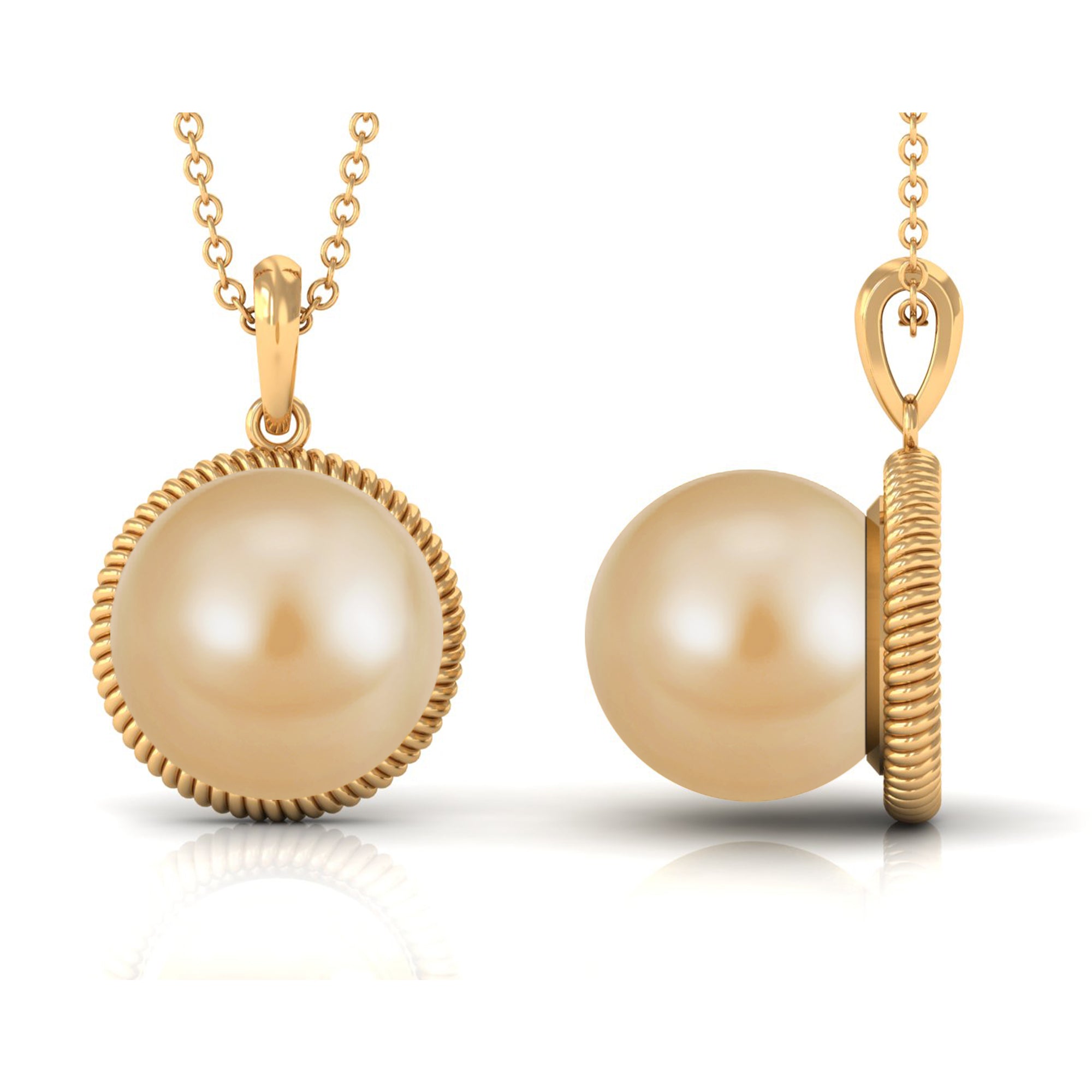 Golden South Sea Pearl Pendant with Rope Frame South Sea Pearl - ( AAA ) - Quality - Arisha Jewels