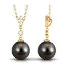 Tahitian Pearl and Diamond Bridal Drop Pendant Tahitian pearl - ( AAA ) - Quality - Arisha Jewels