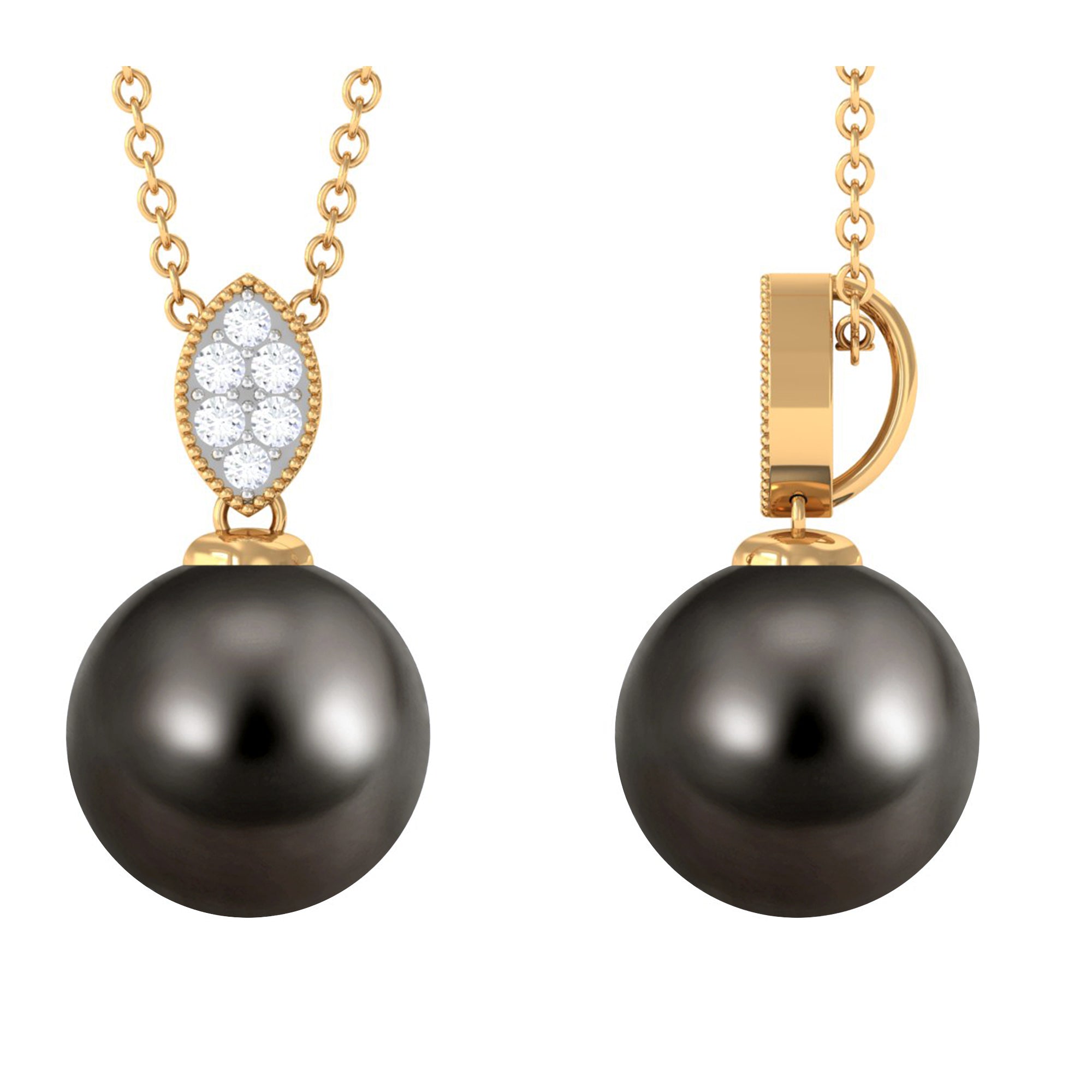 Natural Tahitian Pearl Solitaire Pendant with Diamond Tahitian pearl - ( AAA ) - Quality - Arisha Jewels