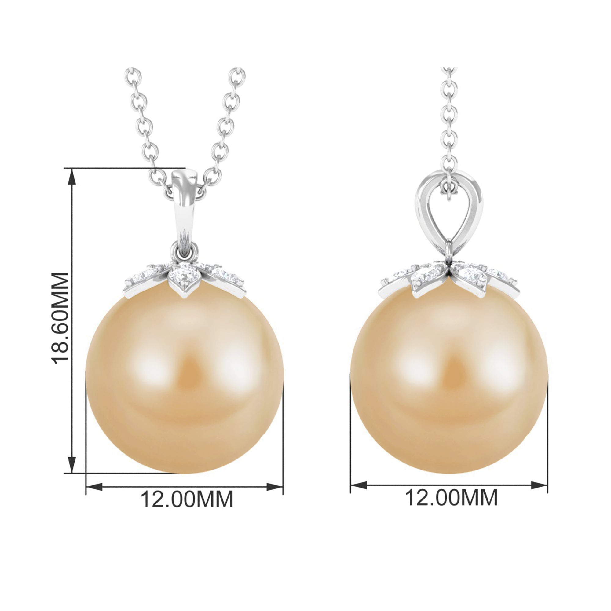 12 MM Round South Sea Pearl Drop Pendant Necklace South Sea Pearl - ( AAA ) - Quality - Arisha Jewels