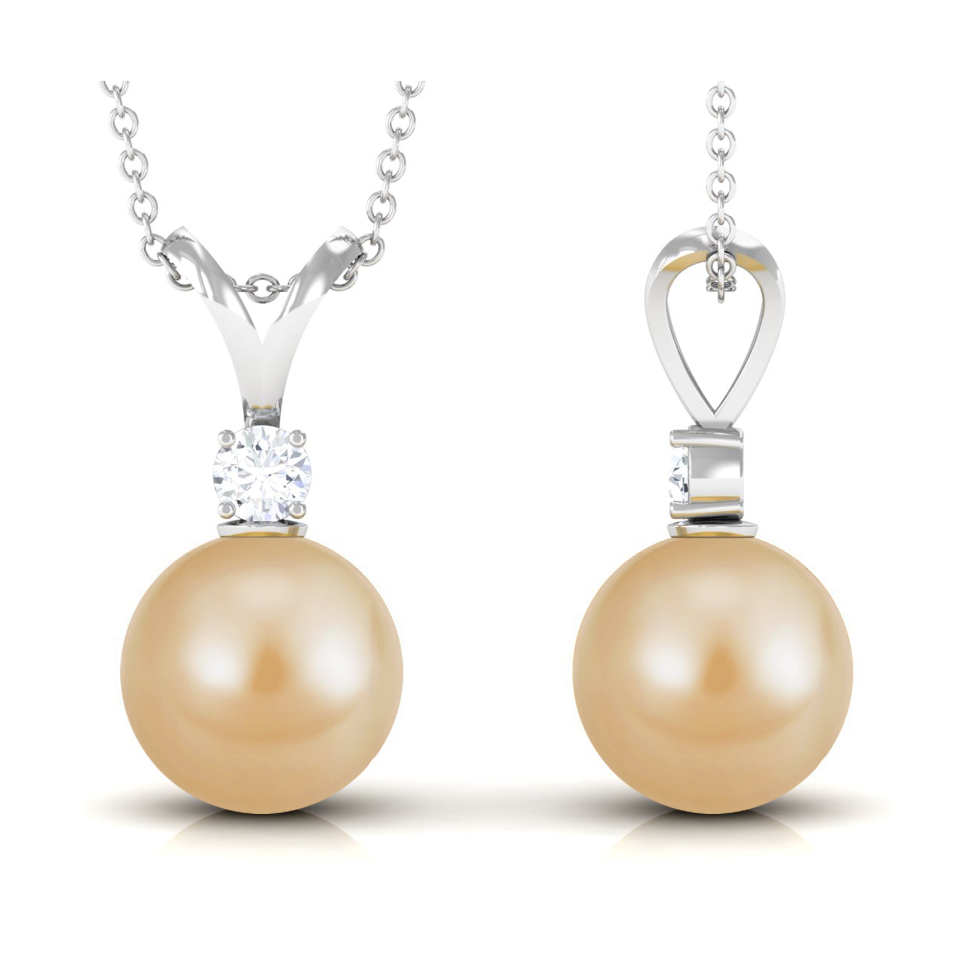 Minimal South Sea Pearl and Diamond Pendant with Rabbit Ear Bail South Sea Pearl - ( AAA ) - Quality - Arisha Jewels