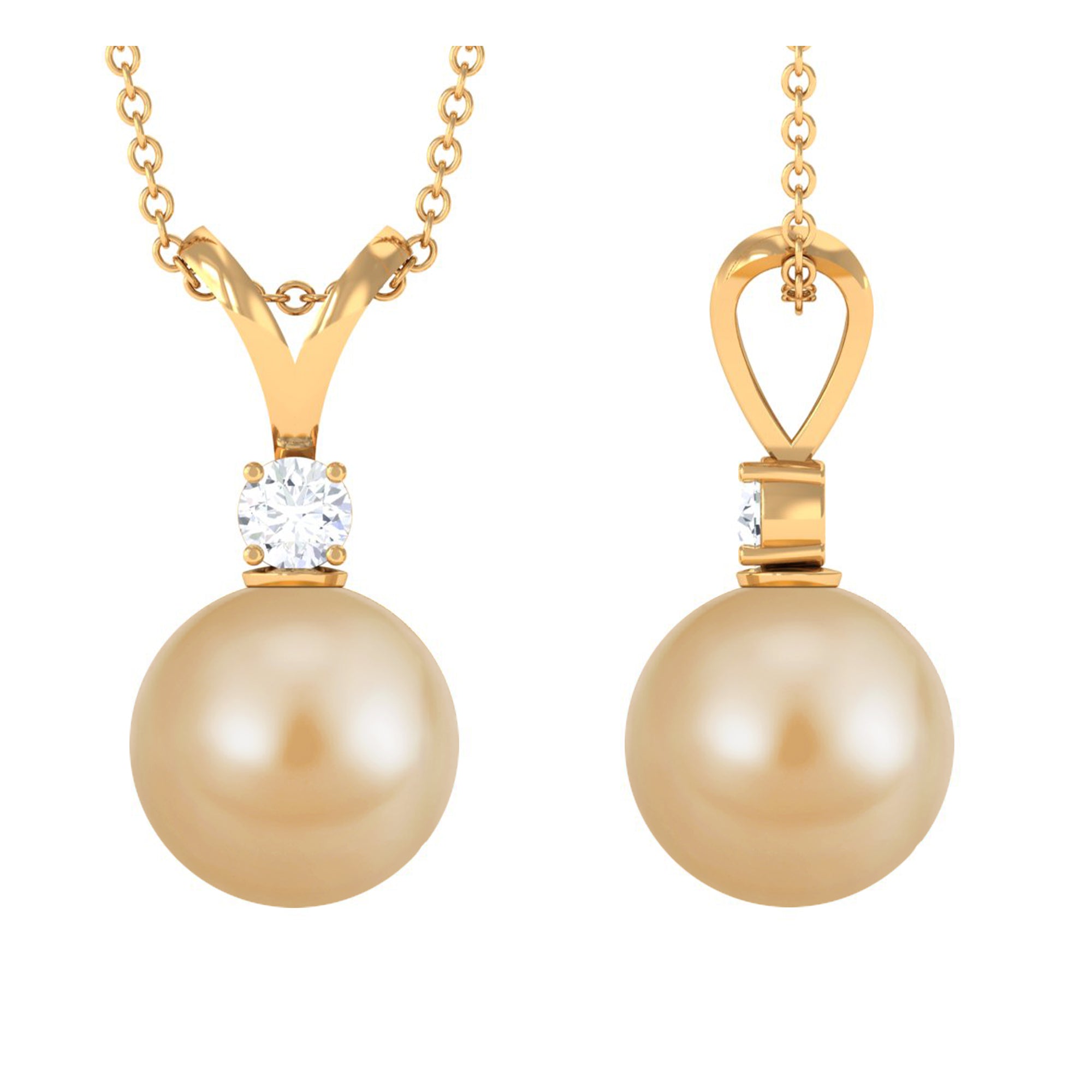 Minimal South Sea Pearl and Diamond Pendant with Rabbit Ear Bail South Sea Pearl - ( AAA ) - Quality - Arisha Jewels