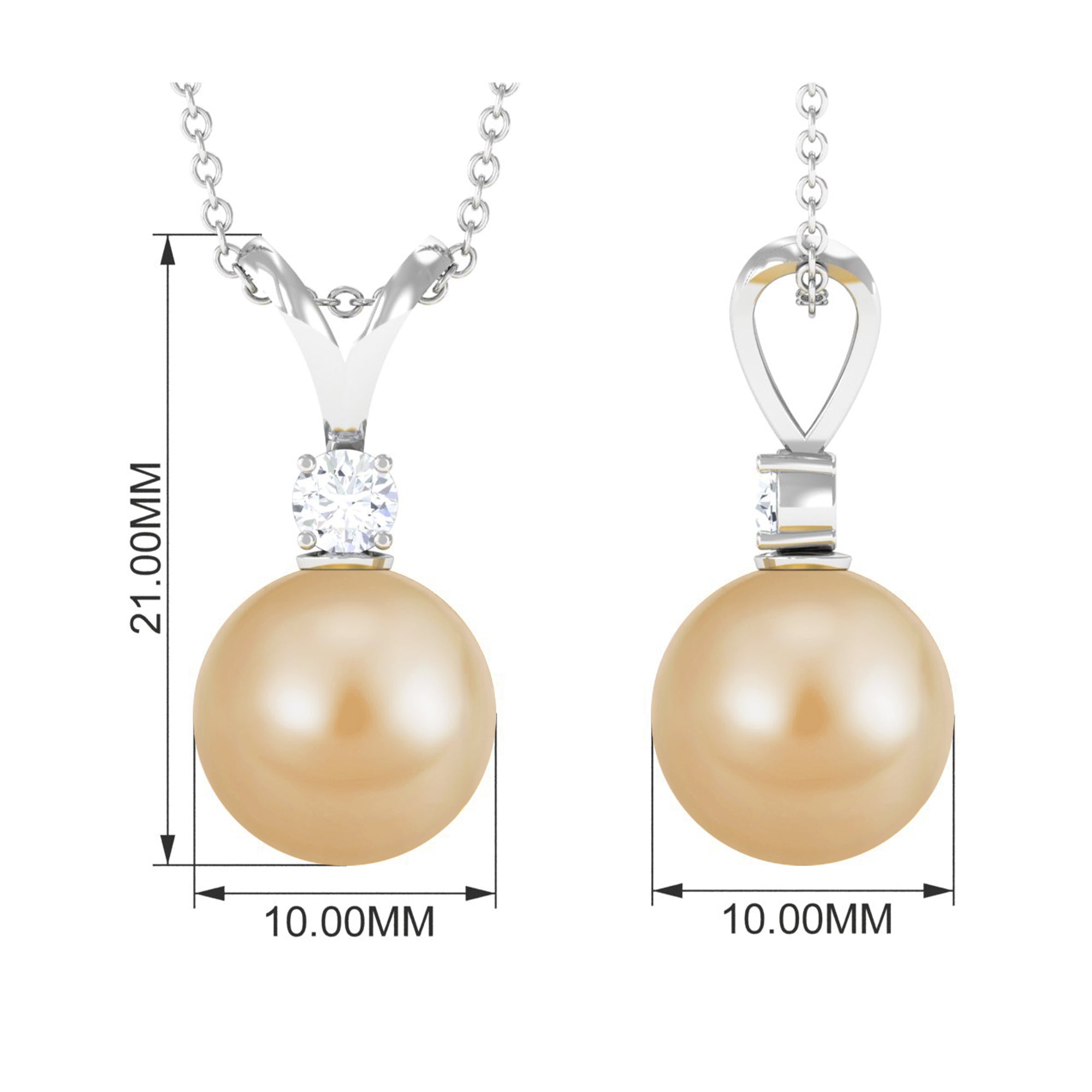 Minimal South Sea Pearl and Diamond Pendant with Rabbit Ear Bail South Sea Pearl - ( AAA ) - Quality - Arisha Jewels