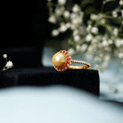 South Sea Pearl Halo Engagement Ring with Garnet and Diamond South Sea Pearl-AAAA Quality - Arisha Jewels