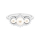 Classic Freshwater Pearl 3 Stone Engagement Ring with Diamond Freshwater Pearl-AAAA Quality - Arisha Jewels