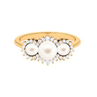 Classic Freshwater Pearl 3 Stone Engagement Ring with Diamond Freshwater Pearl-AAAA Quality - Arisha Jewels