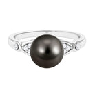 9 MM Pearl Solitaire Ring with Diamond Tahitian pearl-AAAA Quality - Arisha Jewels