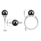 9 MM Pearl Solitaire Ring with Diamond Tahitian pearl-AAAA Quality - Arisha Jewels