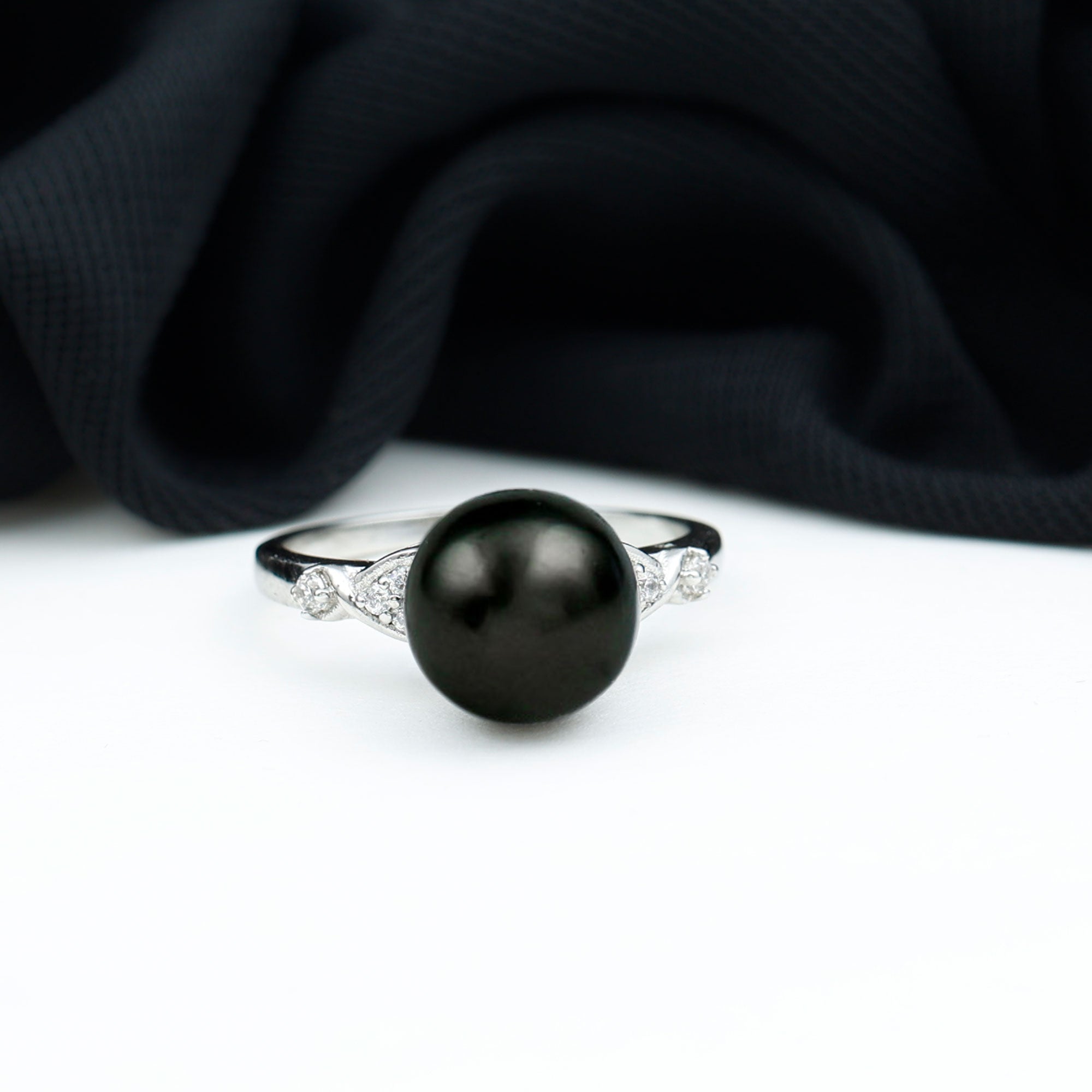 9 MM Pearl Solitaire Ring with Diamond Tahitian pearl-AAAA Quality - Arisha Jewels