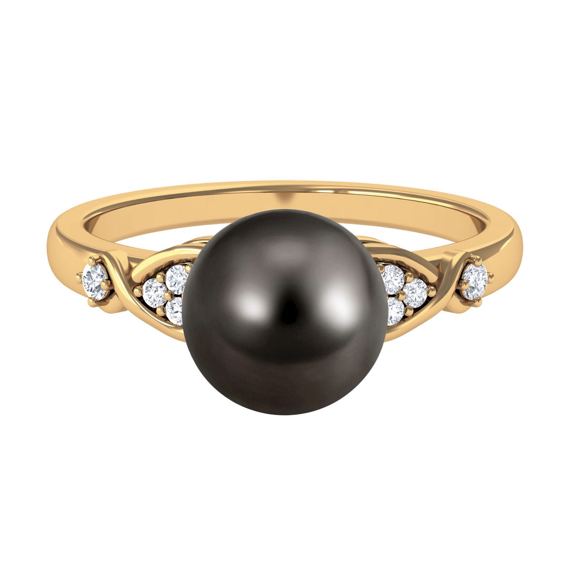 9 MM Pearl Solitaire Ring with Diamond Tahitian pearl-AAAA Quality - Arisha Jewels
