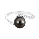 Black Pearl Solitaire Bypass Ring with Diamond Tahitian pearl-AAAA Quality - Arisha Jewels