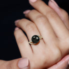 Elegant Black Pearl Solitaire Ring with Diamond Side Stones Tahitian pearl-AAAA Quality - Arisha Jewels