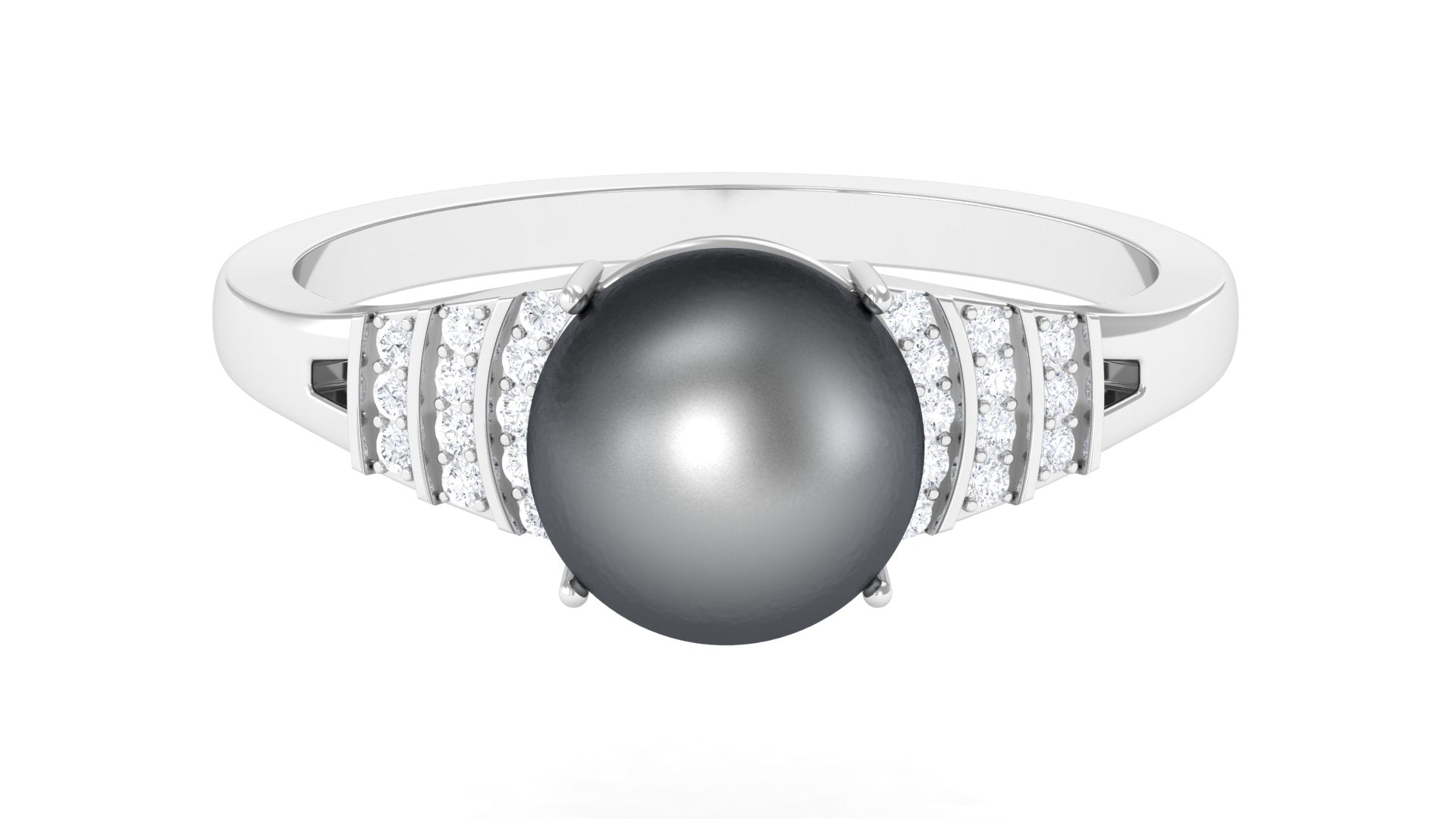 Vintage Inspired Black Pearl Solitaire Ring with Diamond Tahitian pearl-AAAA Quality - Arisha Jewels