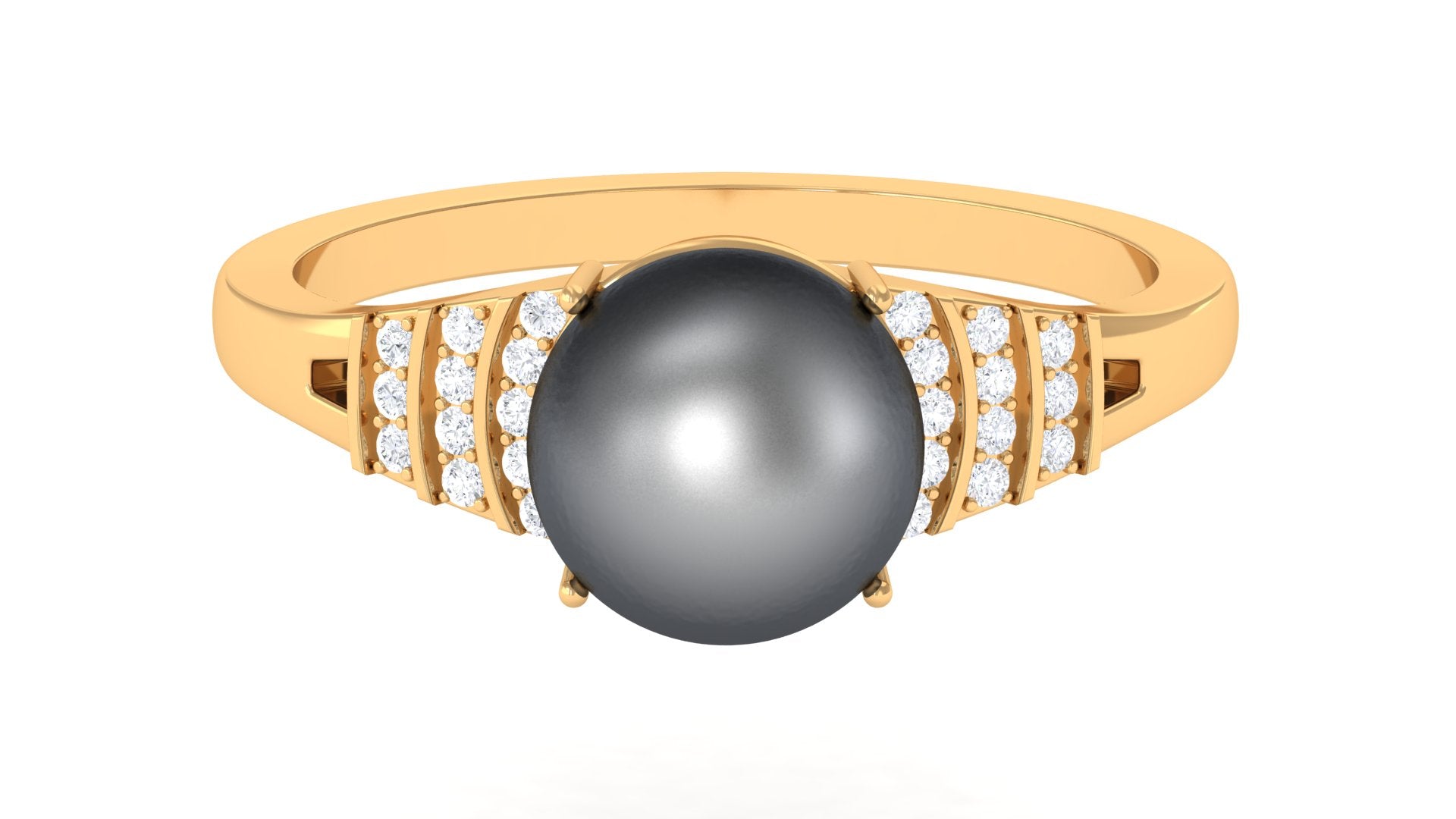 Vintage Inspired Black Pearl Solitaire Ring with Diamond Tahitian pearl-AAAA Quality - Arisha Jewels