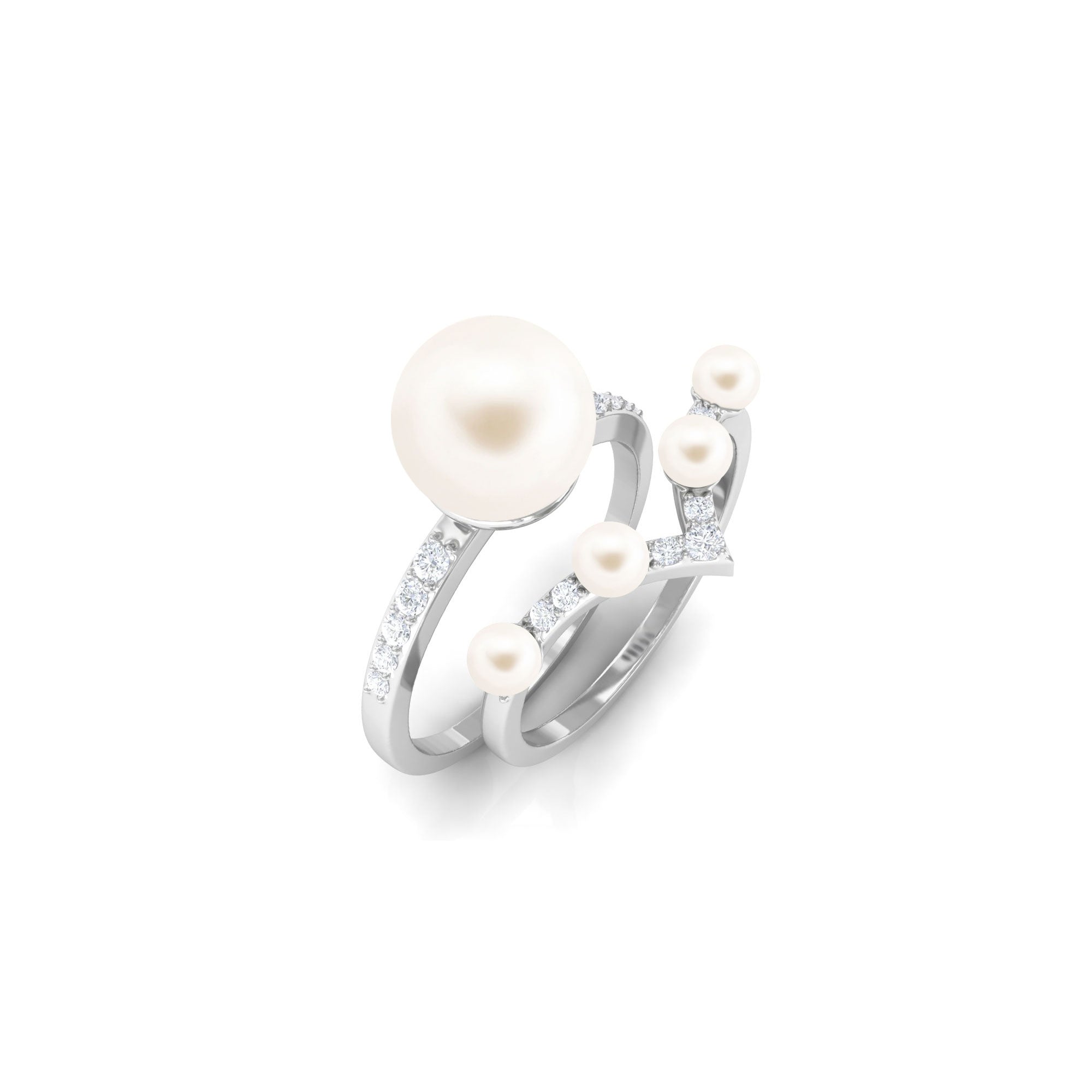 Freshwater Pearl Bridal Ring Set with Diamond Freshwater Pearl-AAAA Quality - Arisha Jewels