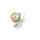 Elegant Pearl Bridal Ring Set of 2 with Diamond South Sea Pearl-AAAA Quality - Arisha Jewels