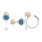 Nature Inspired South Sea Pearl Cuff Ring with Blue Topaz Flower South Sea Pearl-AAAA Quality - Arisha Jewels