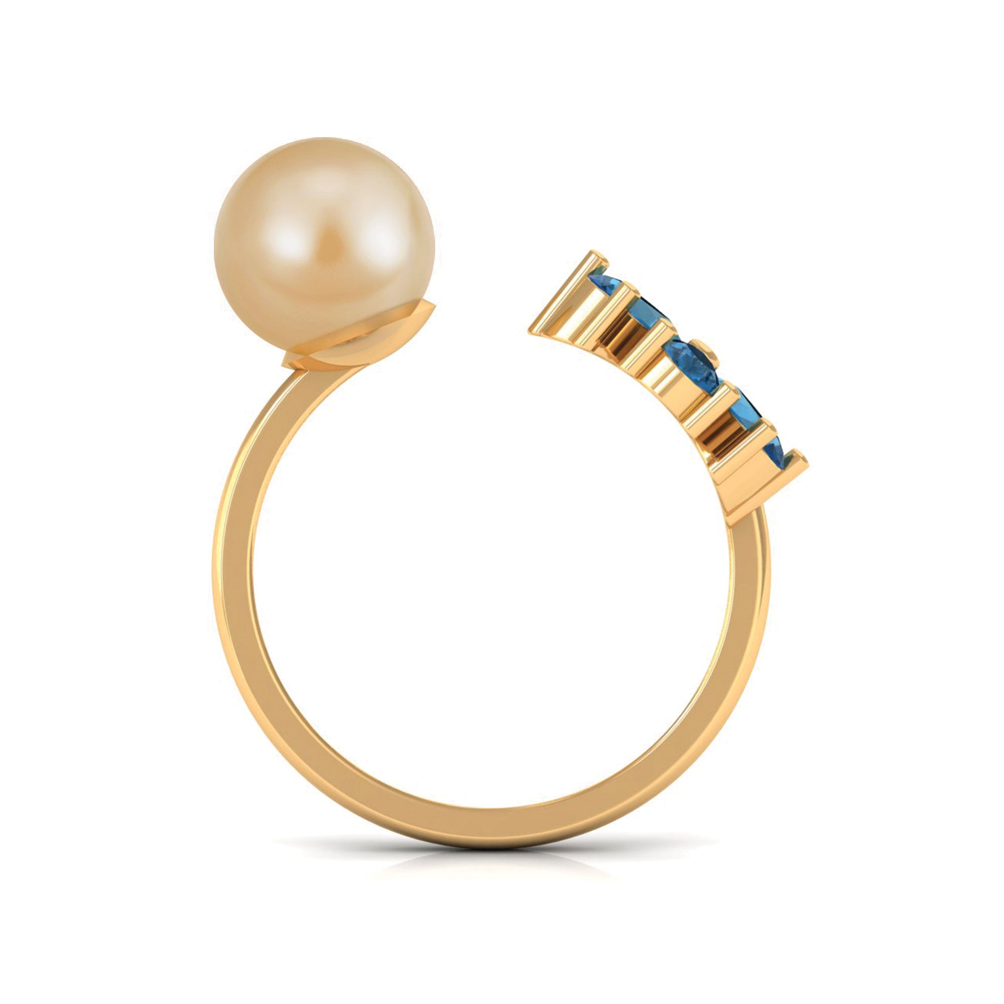 Nature Inspired South Sea Pearl Cuff Ring with Blue Topaz Flower South Sea Pearl-AAAA Quality - Arisha Jewels