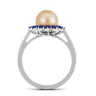 Golden South Sea Pearl Cocktail Halo Ring with Blue Sapphire South Sea Pearl-AAAA Quality - Arisha Jewels