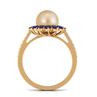 Golden South Sea Pearl Cocktail Halo Ring with Blue Sapphire South Sea Pearl-AAAA Quality - Arisha Jewels