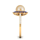 Golden South Sea Pearl Cocktail Halo Ring with Blue Sapphire South Sea Pearl-AAAA Quality - Arisha Jewels