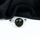 9 MM Pearl Solitaire Ring with Diamond Tahitian pearl-AAA Quality - Arisha Jewels