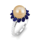 Golden South Sea Pearl Cocktail Halo Ring with Blue Sapphire South Sea Pearl-AAA Quality - Arisha Jewels