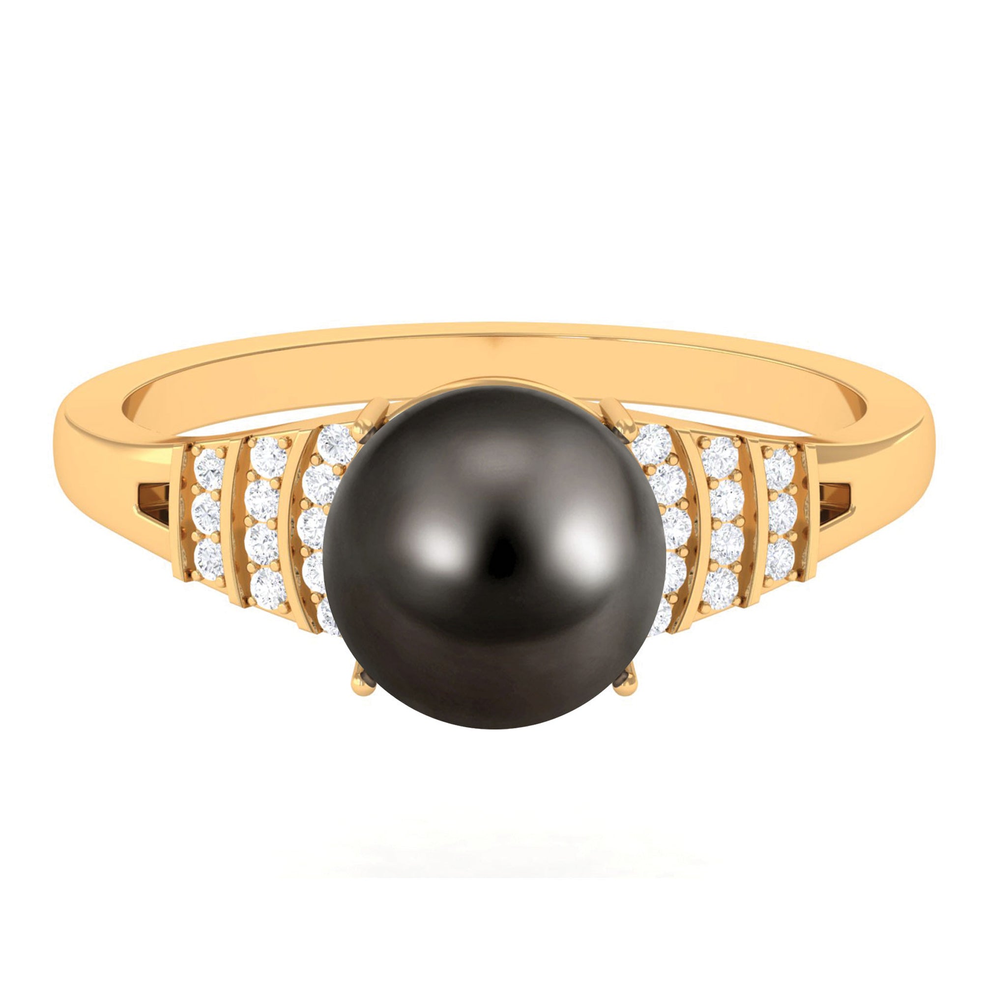 Vintage Inspired Black Pearl Solitaire Ring with Diamond Tahitian pearl-AAA Quality - Arisha Jewels