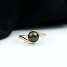 Black Pearl Solitaire Bypass Ring with Diamond Tahitian pearl-AAA Quality - Arisha Jewels