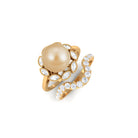 Golden Pearl Floral Bridal Ring Set with Diamond South Sea Pearl-AAA Quality - Arisha Jewels